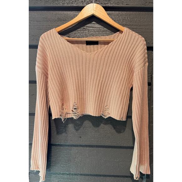 Urban Outfitters Distressed Crop Top Ribbed Sweater Size S - Picture 1 of 8